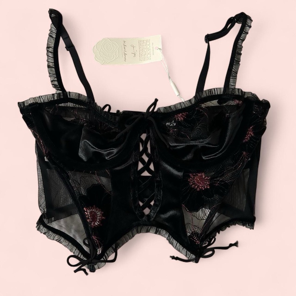 For Love And Lemons Black and Red Floral Bustier